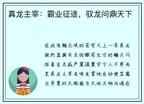 真龙主宰：霸业征途，驭龙问鼎天下